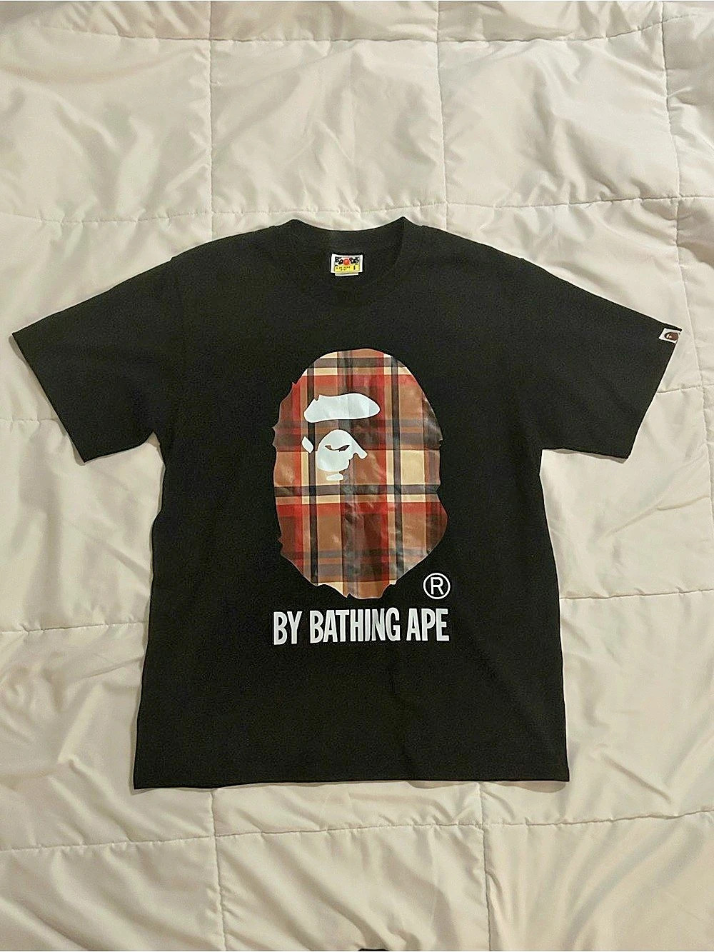 A Bathing Ape BAPE Check By Bathing Ape Tee Black & Red Small